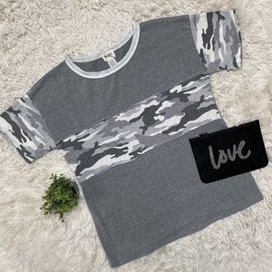 BiBi Camo Ringer SS Tee 💗 Gray & White